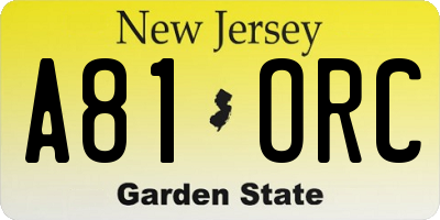 NJ license plate A81ORC