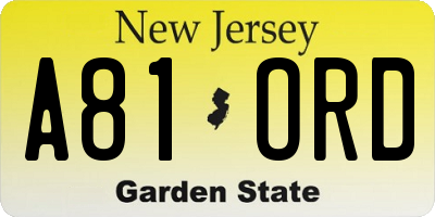 NJ license plate A81ORD