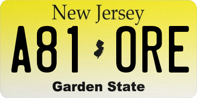 NJ license plate A81ORE