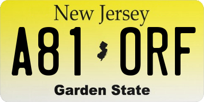 NJ license plate A81ORF