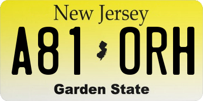 NJ license plate A81ORH