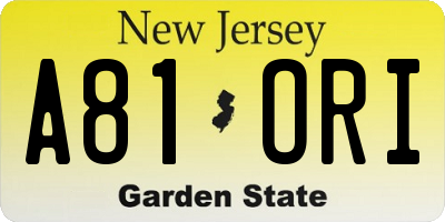 NJ license plate A81ORI