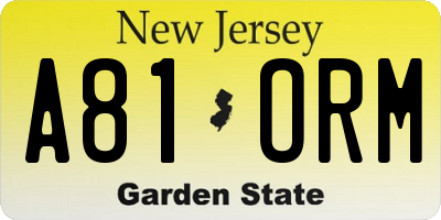 NJ license plate A81ORM