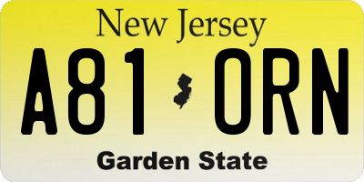 NJ license plate A81ORN
