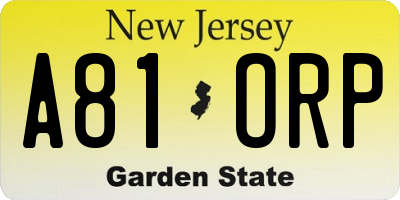 NJ license plate A81ORP