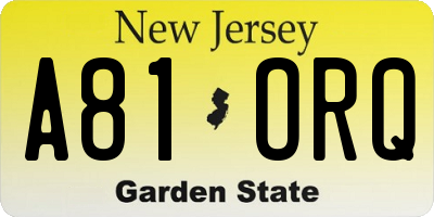 NJ license plate A81ORQ