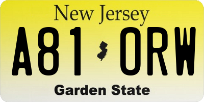 NJ license plate A81ORW