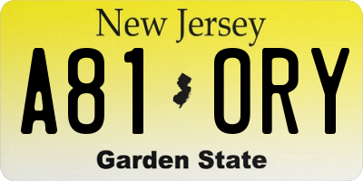 NJ license plate A81ORY