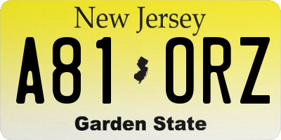 NJ license plate A81ORZ
