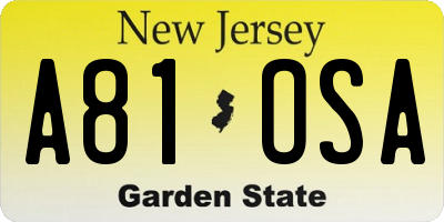 NJ license plate A81OSA