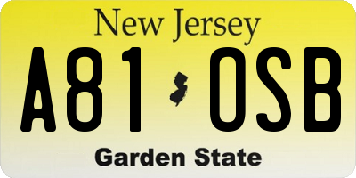NJ license plate A81OSB