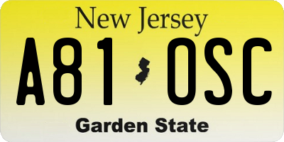 NJ license plate A81OSC