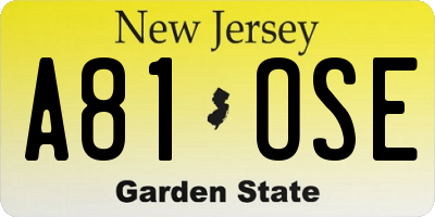 NJ license plate A81OSE