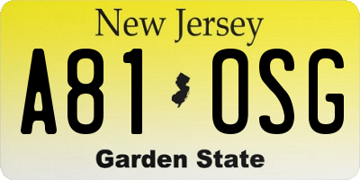 NJ license plate A81OSG