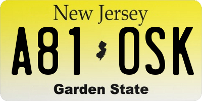 NJ license plate A81OSK