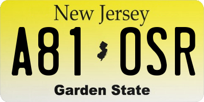 NJ license plate A81OSR