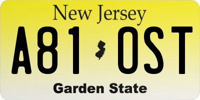 NJ license plate A81OST
