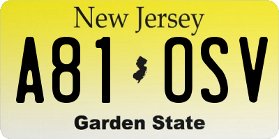 NJ license plate A81OSV