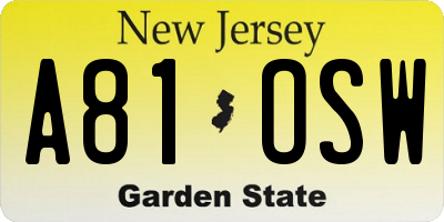NJ license plate A81OSW