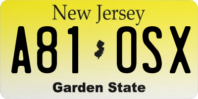 NJ license plate A81OSX