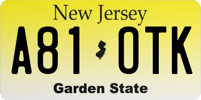 NJ license plate A81OTK