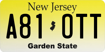NJ license plate A81OTT