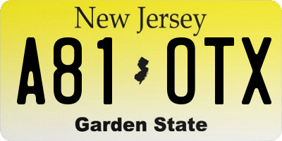 NJ license plate A81OTX