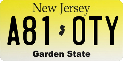 NJ license plate A81OTY