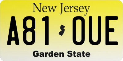 NJ license plate A81OUE