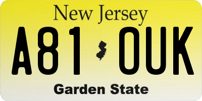 NJ license plate A81OUK