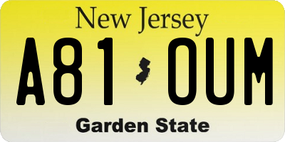 NJ license plate A81OUM