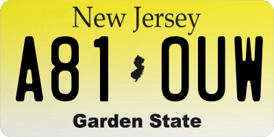 NJ license plate A81OUW