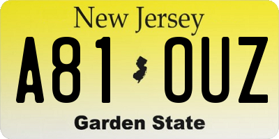 NJ license plate A81OUZ
