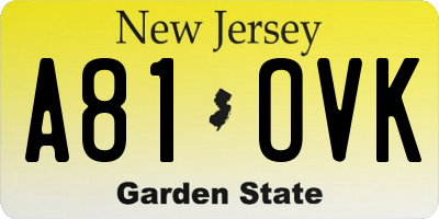 NJ license plate A81OVK