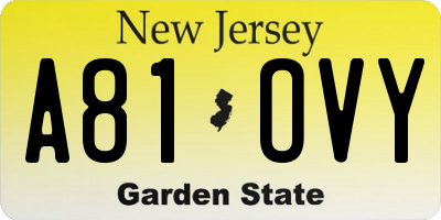 NJ license plate A81OVY