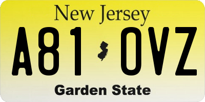 NJ license plate A81OVZ