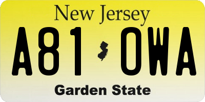 NJ license plate A81OWA