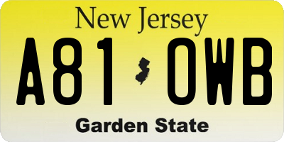 NJ license plate A81OWB