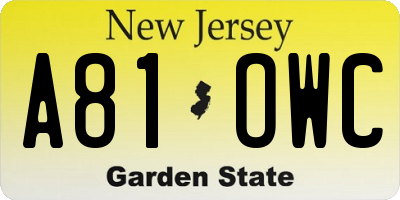 NJ license plate A81OWC