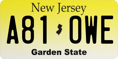 NJ license plate A81OWE