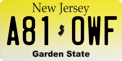 NJ license plate A81OWF