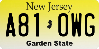 NJ license plate A81OWG