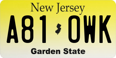 NJ license plate A81OWK