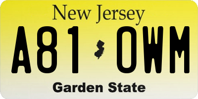 NJ license plate A81OWM