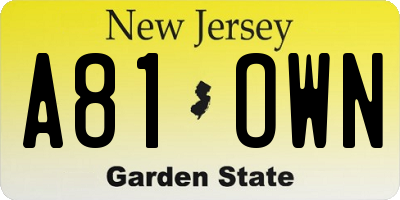 NJ license plate A81OWN