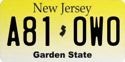 NJ license plate A81OWO