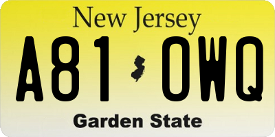 NJ license plate A81OWQ