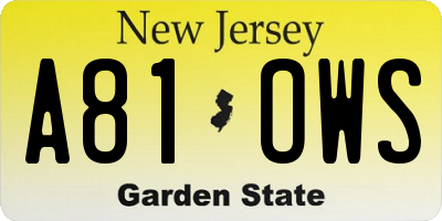 NJ license plate A81OWS