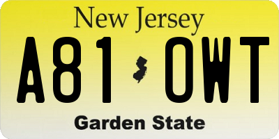 NJ license plate A81OWT