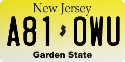 NJ license plate A81OWU